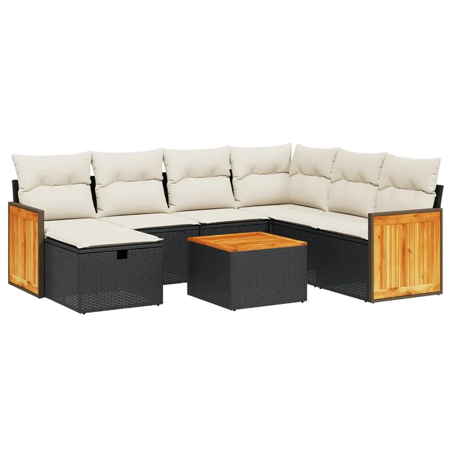 Salon de jardin 8 pcs avec coussins noir résine tressée - 2