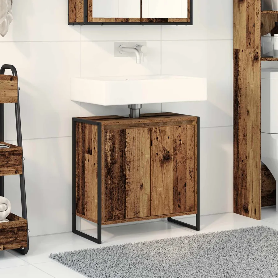 Cabinet de salle de bain avec porte Bois Ancien 60 x 30 x 60 cm