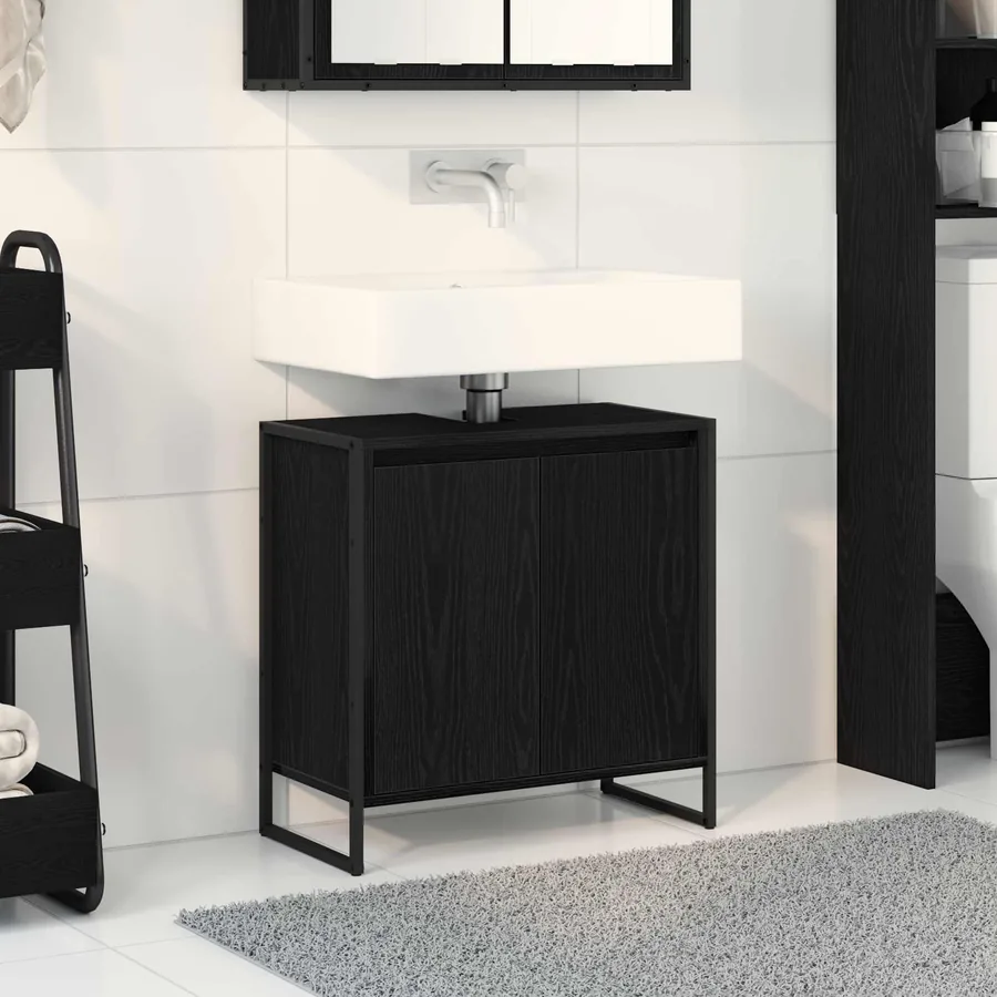 Cabinet de salle de bain avec porte Chêne noir 60 x 30 x 60 cm
