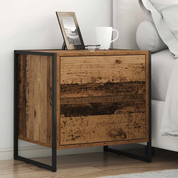 Table de chevet avec tiroir 2 pcs Bois Ancien 50 x 39,5 x 50 cm