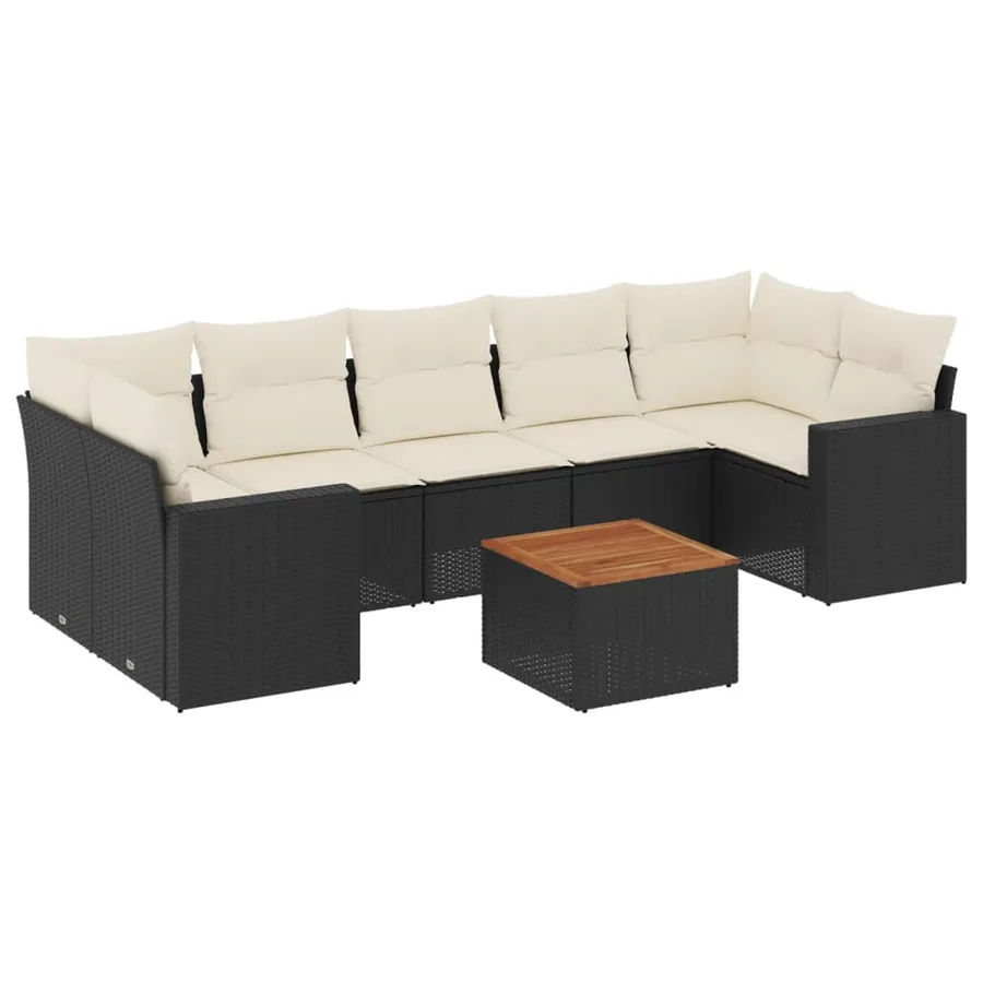 Salon de jardin 8 pcs avec coussins noir résine tressée - 2