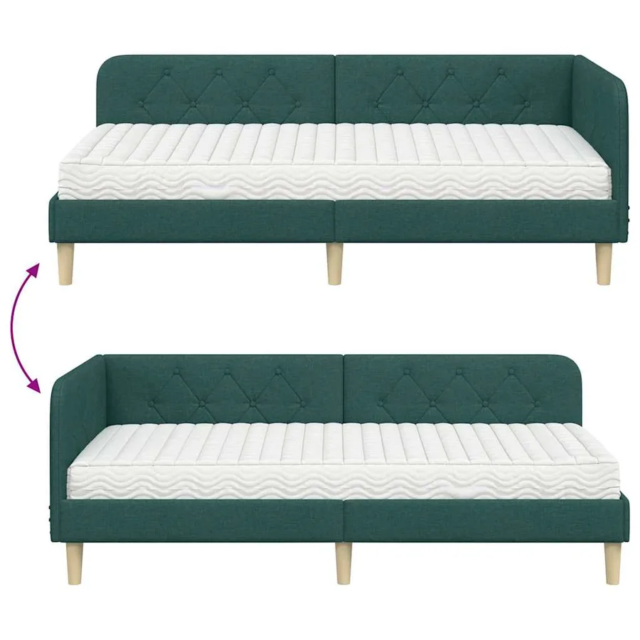 Cadre de lit d'angle Vert foncé 90 x 200 cm tissu - 12