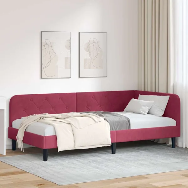Cadre de lit d'angle Bordeaux 90 x 200 cm Velours
