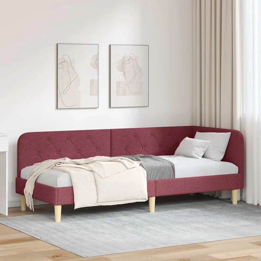 Cadre de lit d'angle Bordeaux 80 x 200 cm tissu