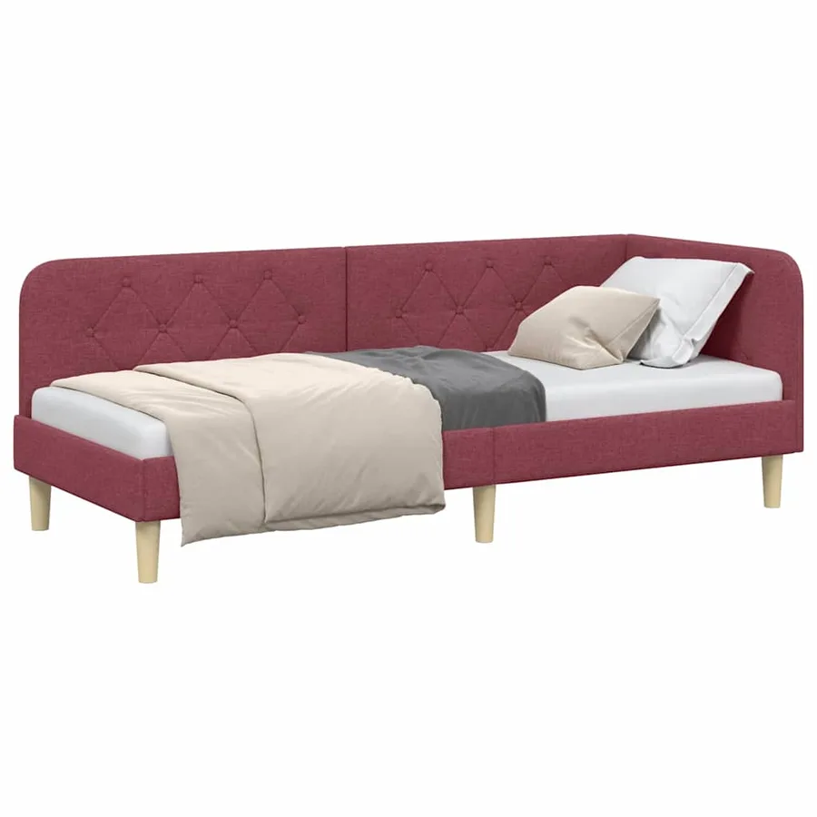 Cadre de lit d'angle Bordeaux 80 x 200 cm tissu - 3