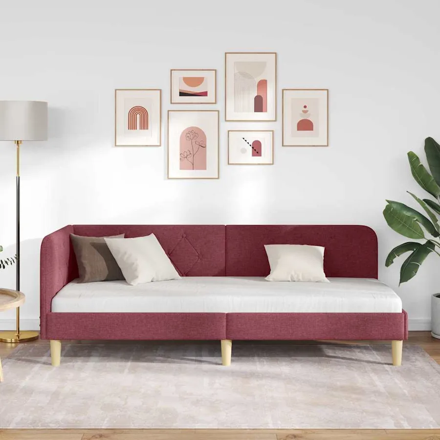 Cadre de lit d'angle Bordeaux 80 x 200 cm tissu - 4