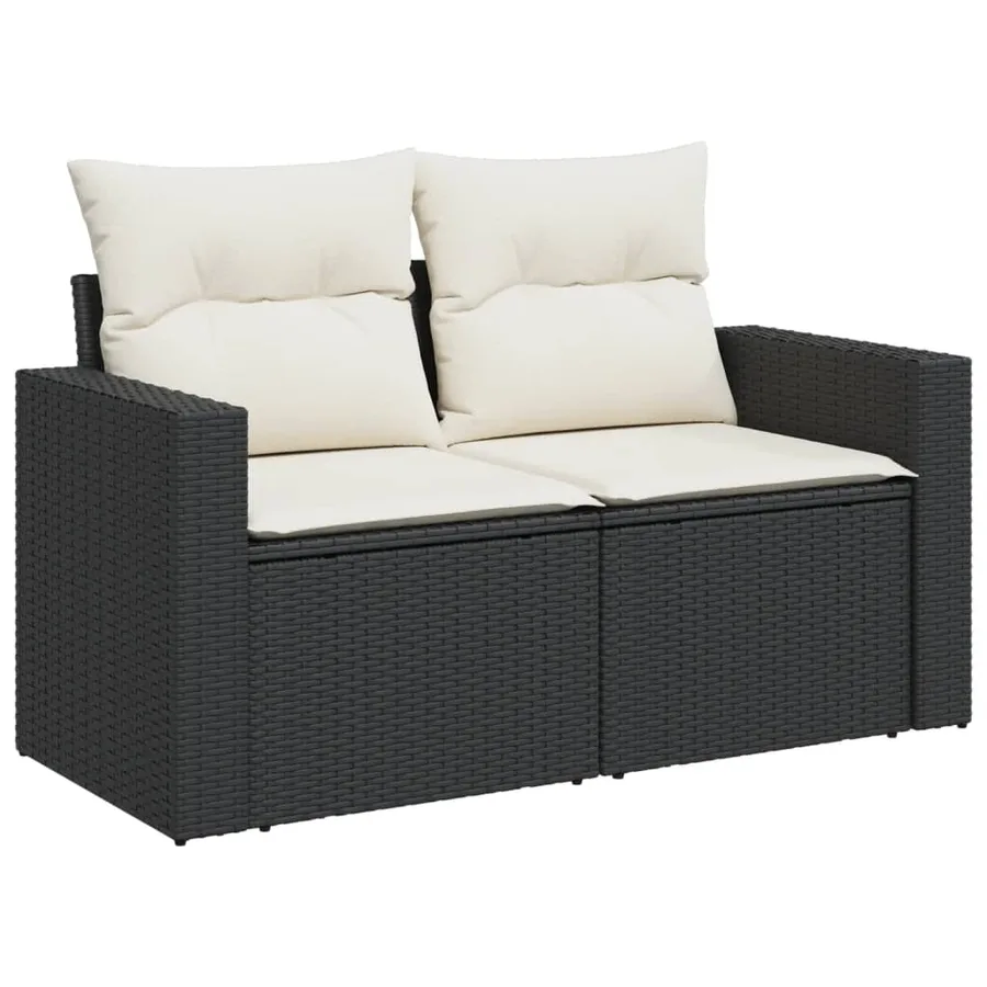 Salon de jardin 6 pcs avec coussins noir résine tressée - 5