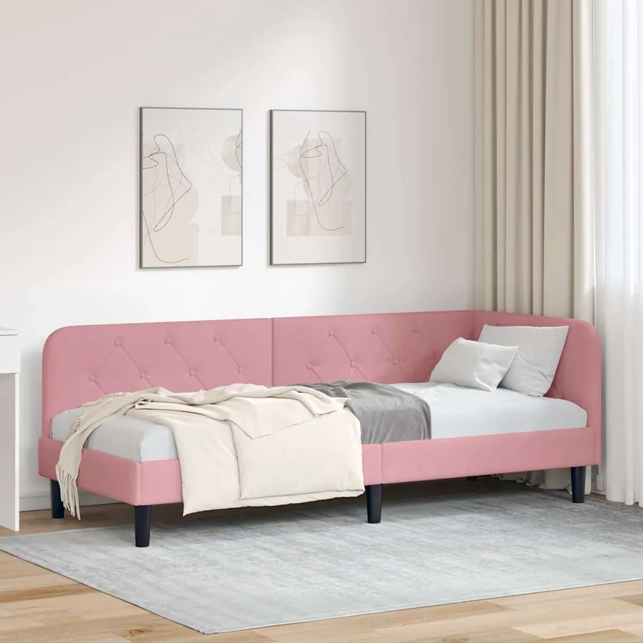 Cadre de lit d'angle Rose 80 x 200 cm Velours