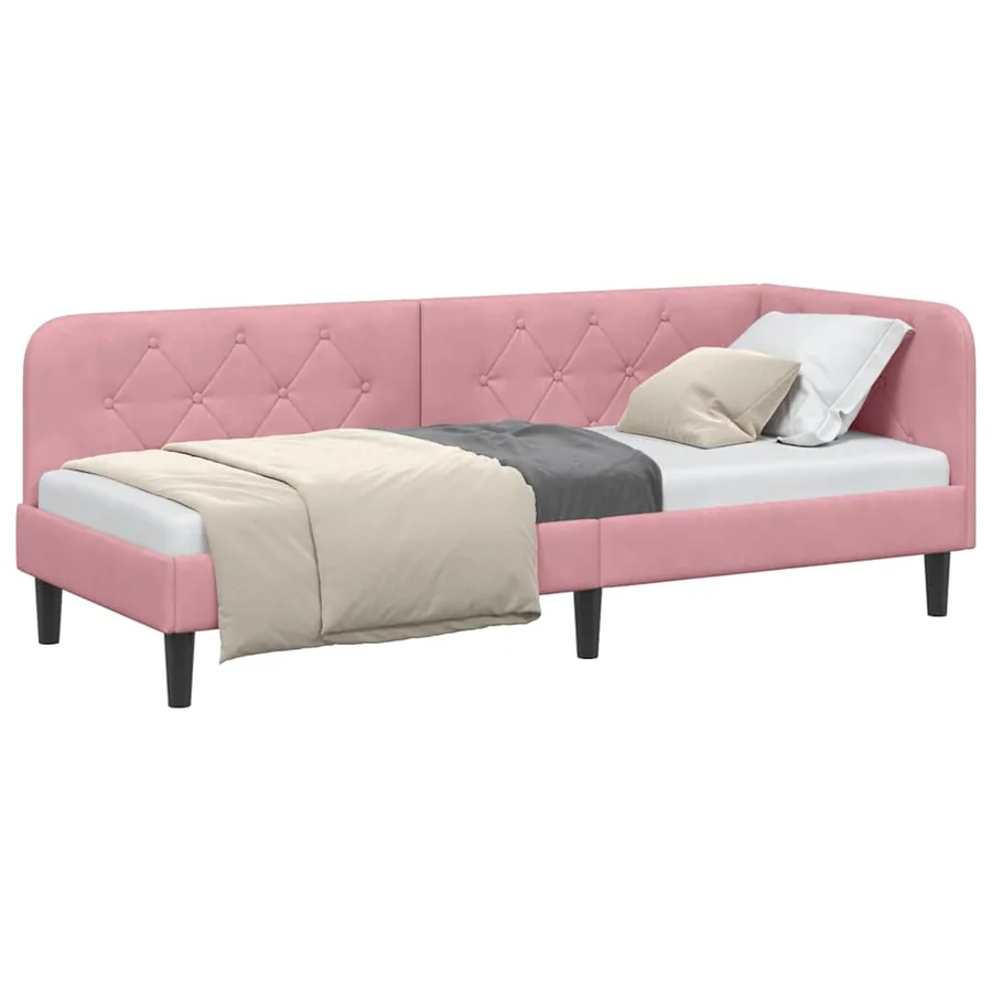 Cadre de lit d'angle Rose 80 x 200 cm Velours - 3