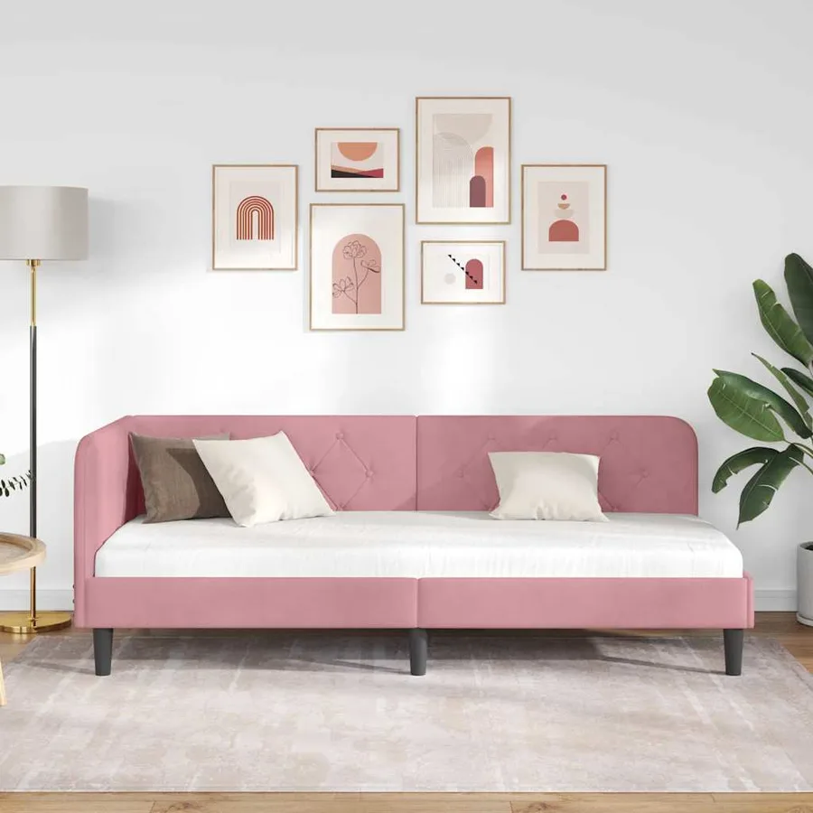Cadre de lit d'angle Rose 80 x 200 cm Velours - 4