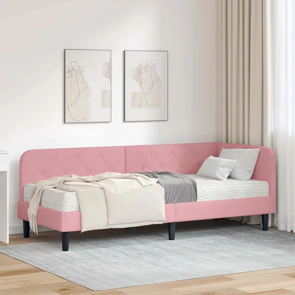 Cadre de lit d'angle Rose 80 x 200 cm Velours