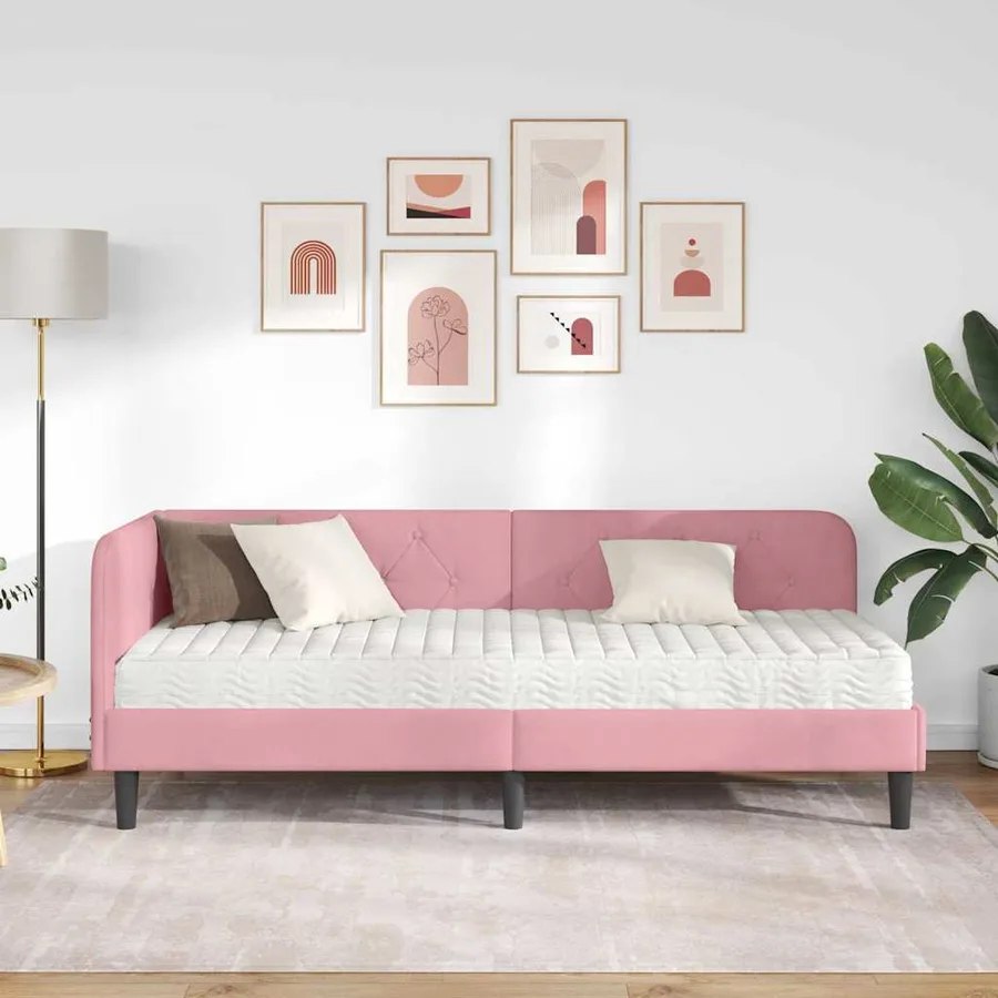 Cadre de lit d'angle Rose 80 x 200 cm Velours - 4