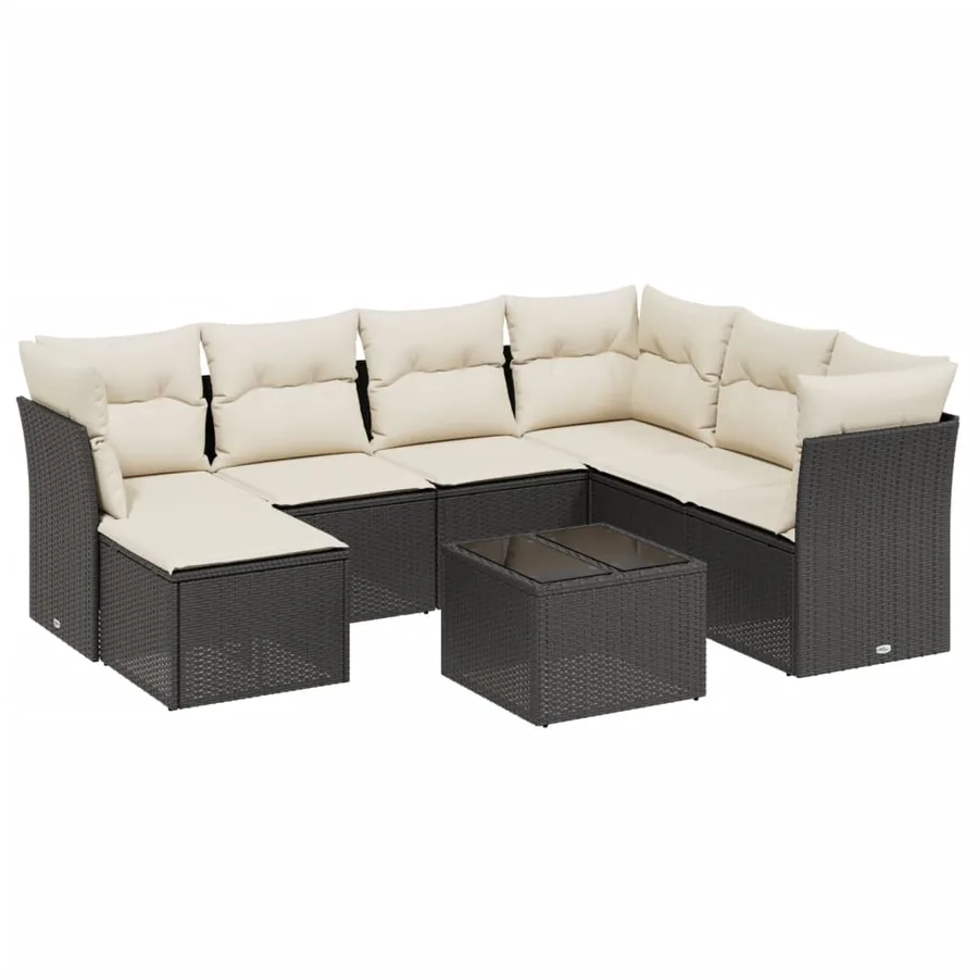 Salon de jardin 8 pcs avec coussins noir résine tressée - 2