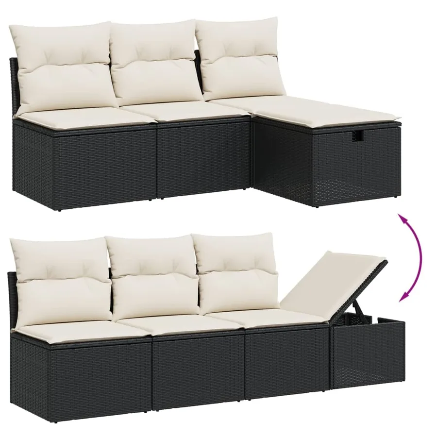 Salon de jardin 8 pcs avec coussins noir résine tressée - 3