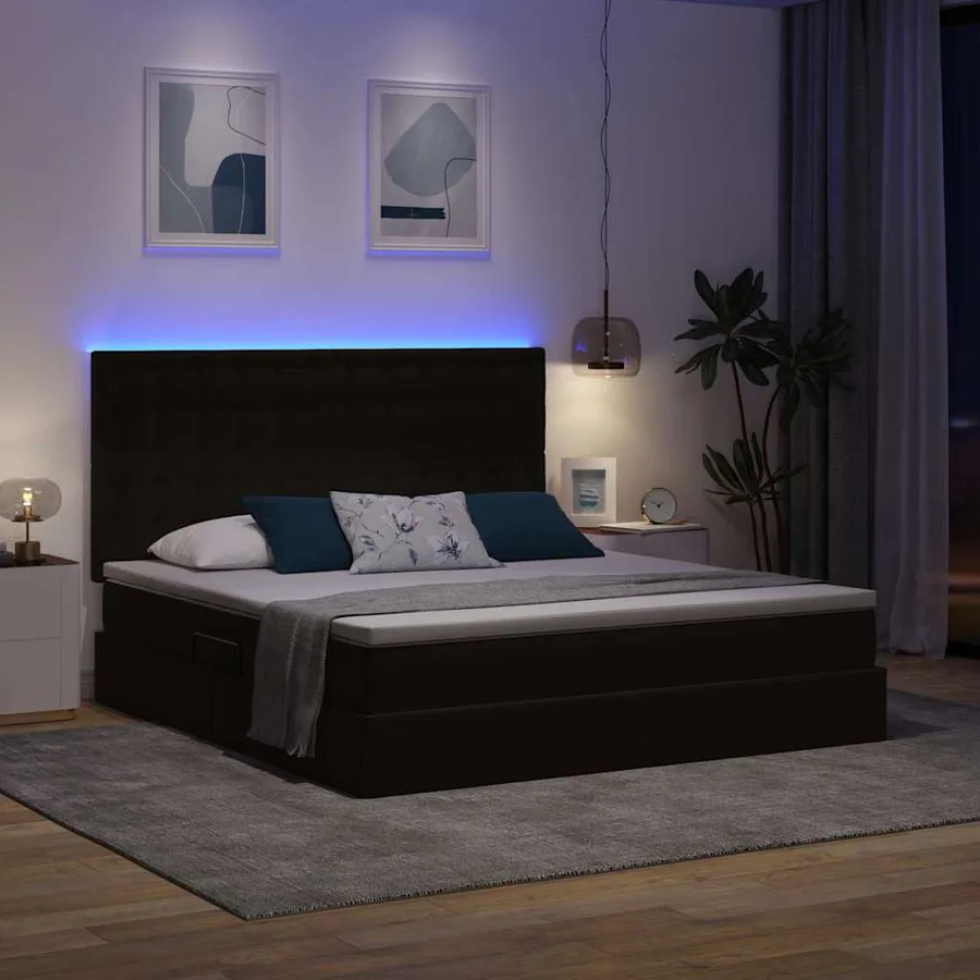Lit de rangement LED avec matelas Noir 180 x 200 cm Velours - 5