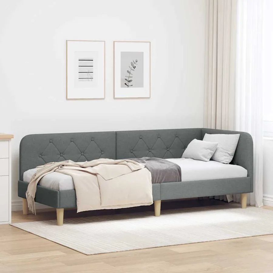 Cadre de lit d'angle Gris foncé 80 x 200 cm tissu