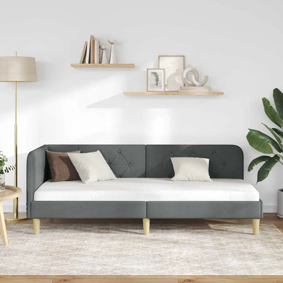 Cadre de lit d'angle Gris foncé 80 x 200 cm tissu - 4
