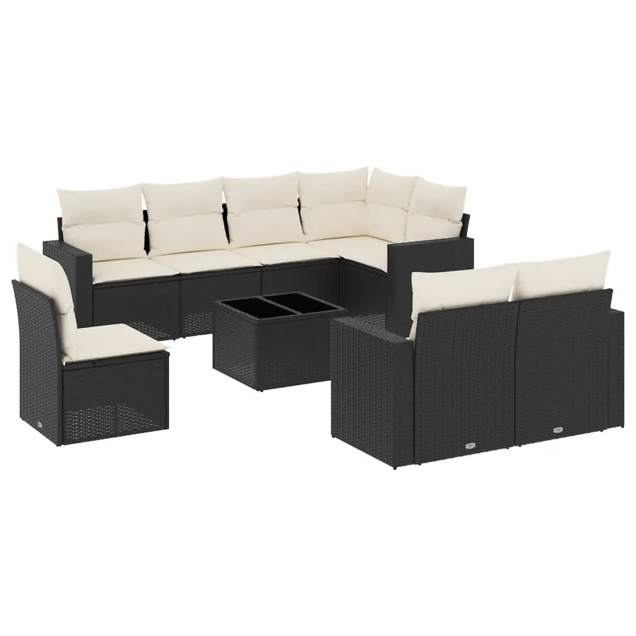 Salon de jardin 9 pcs avec coussins noir résine tressée - 2