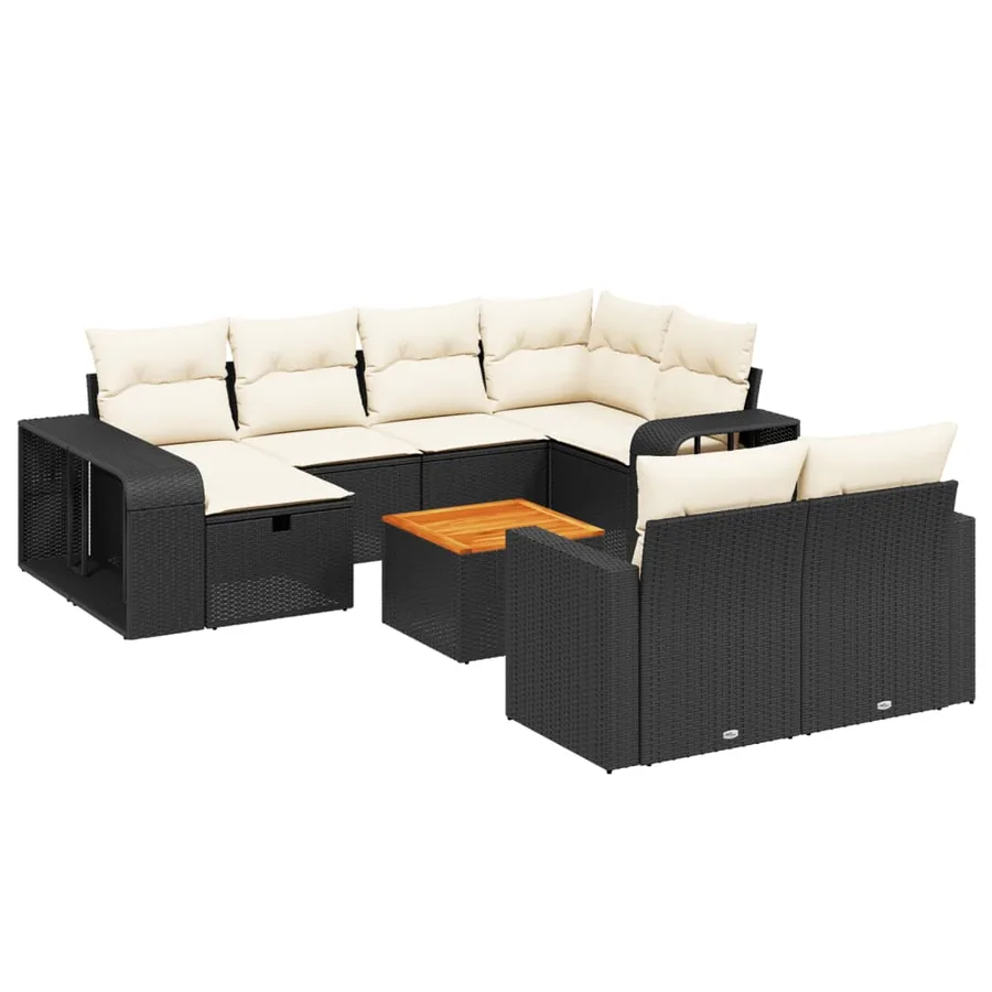 Salon de jardin 11 pcs avec coussins noir résine tressée - 2