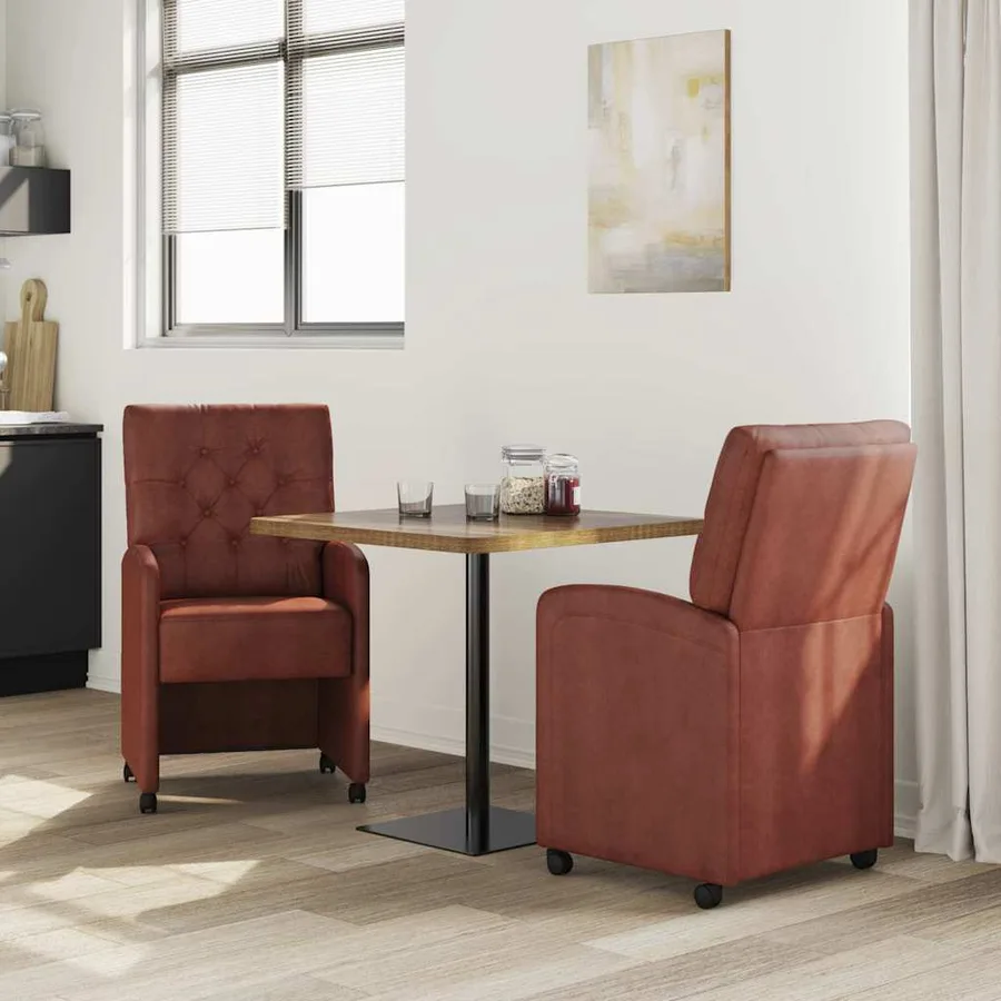 Chaises de Salle à Manger avec Roues 2 pcs Marron brillant - 3