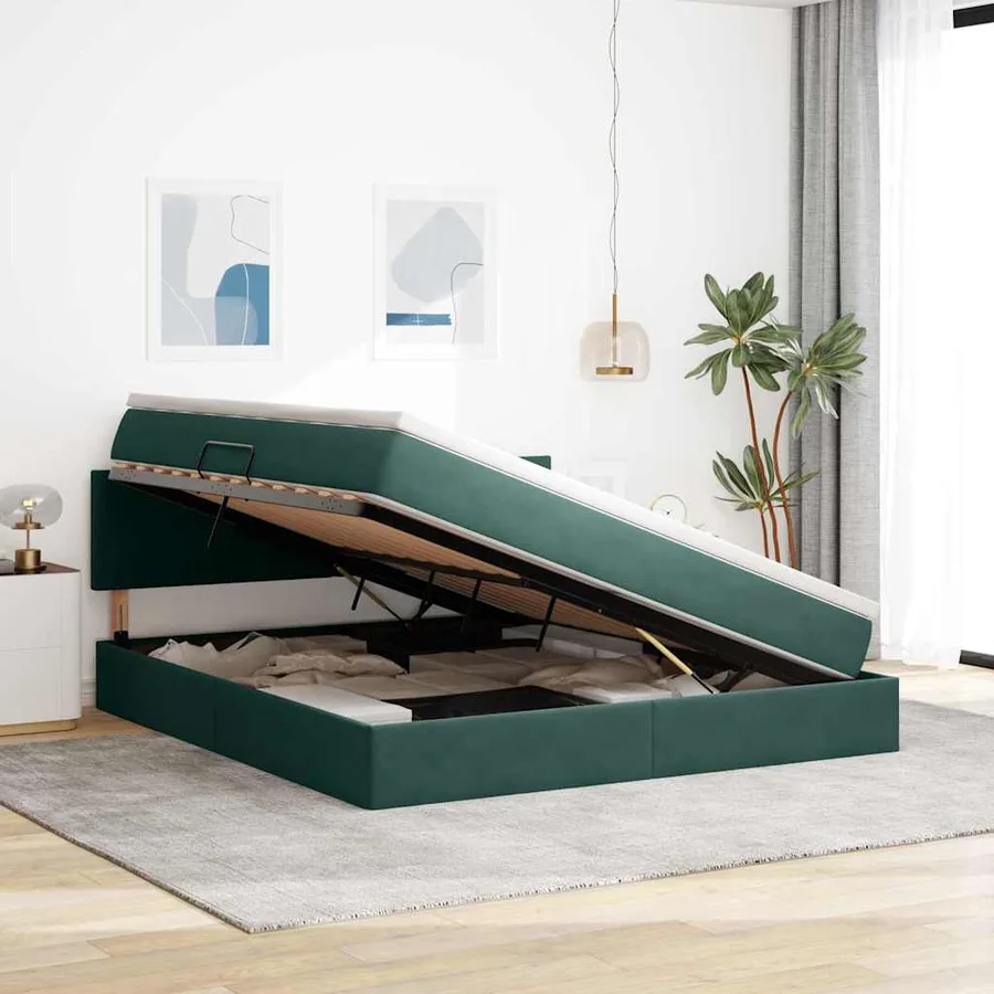 Lit de rangement LED avec matelas Vert foncé 180 x 200 cm - 4