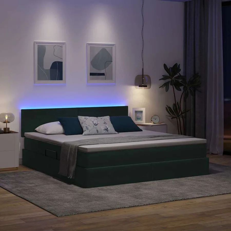 Lit de rangement LED avec matelas Vert foncé 180 x 200 cm - 5