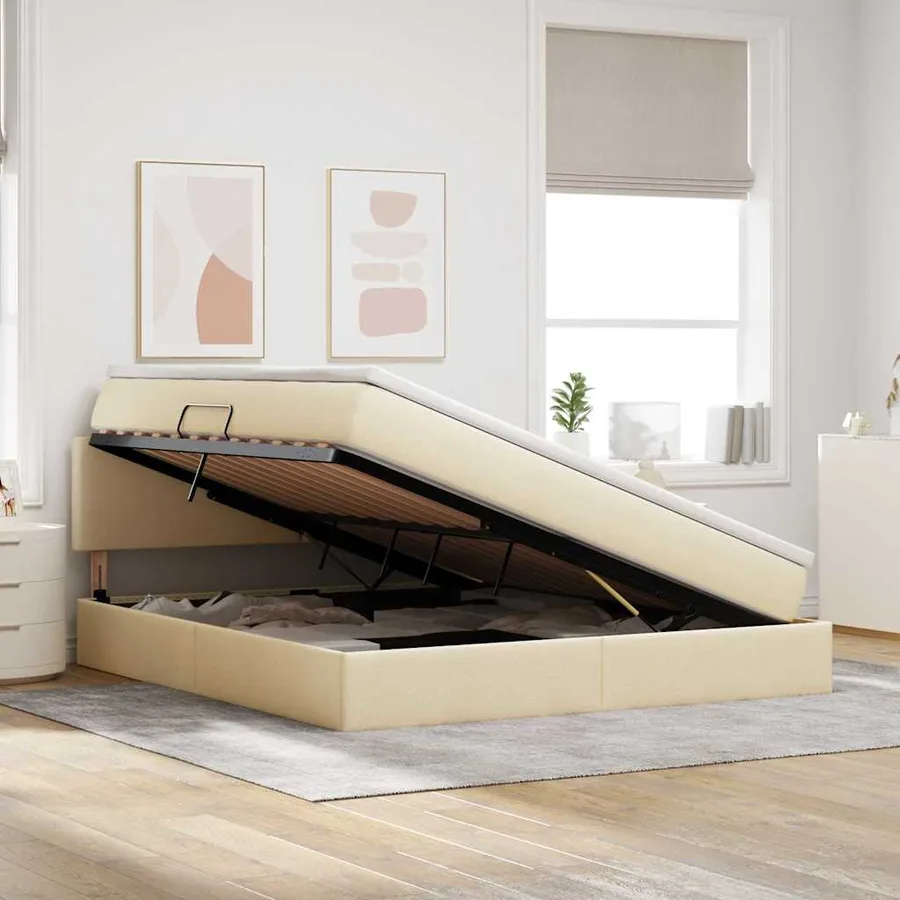 Lit avec rangement et matelas avec matelas Crème 180 x 200 cm - 4