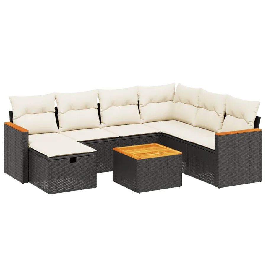 Salon de jardin 8 pcs avec coussins noir résine tressée - 2