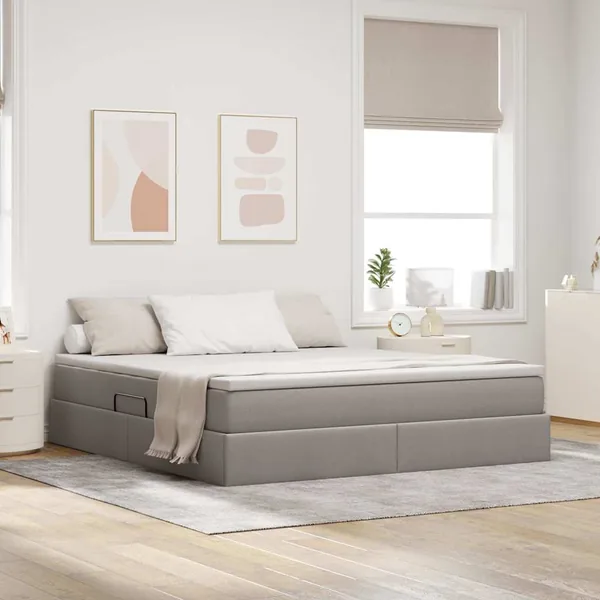 Lit avec rangement et matelas Taupe 180 x 200 cm Polyester