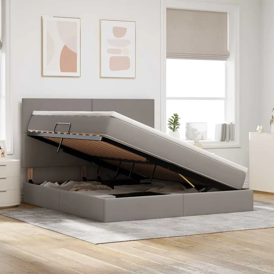 Lit de rangement LED avec matelas Taupe 180 x 200 cm Tissu - 4