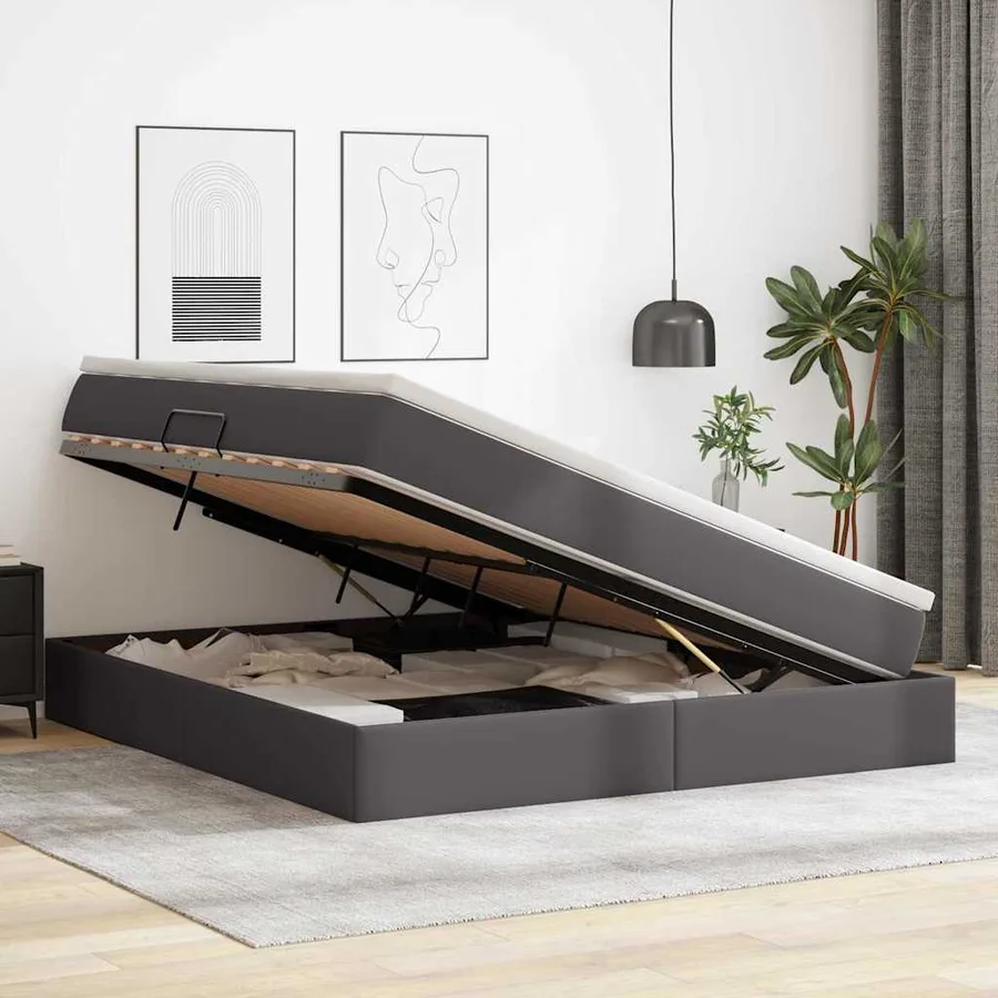 Lit avec rangement et matelas Gris 180 x 200 cm Simili cuir - 4