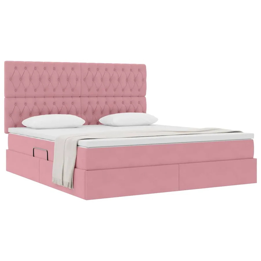 Lit avec rangement et matelas Rose 180 x 200 cm Velours - 3