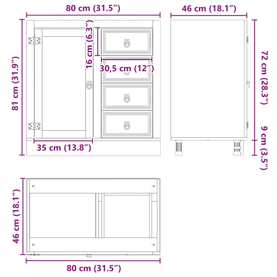 Armoire SKI Brun Miel 80 x 46 x 81 cm Pin massif - 12