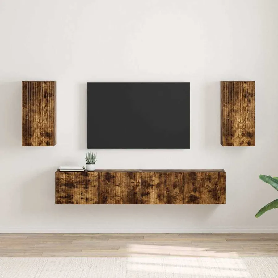 Meuble TV mural Montage mural 2 pcs Chêne fumé 30 x 31 x 60 cm