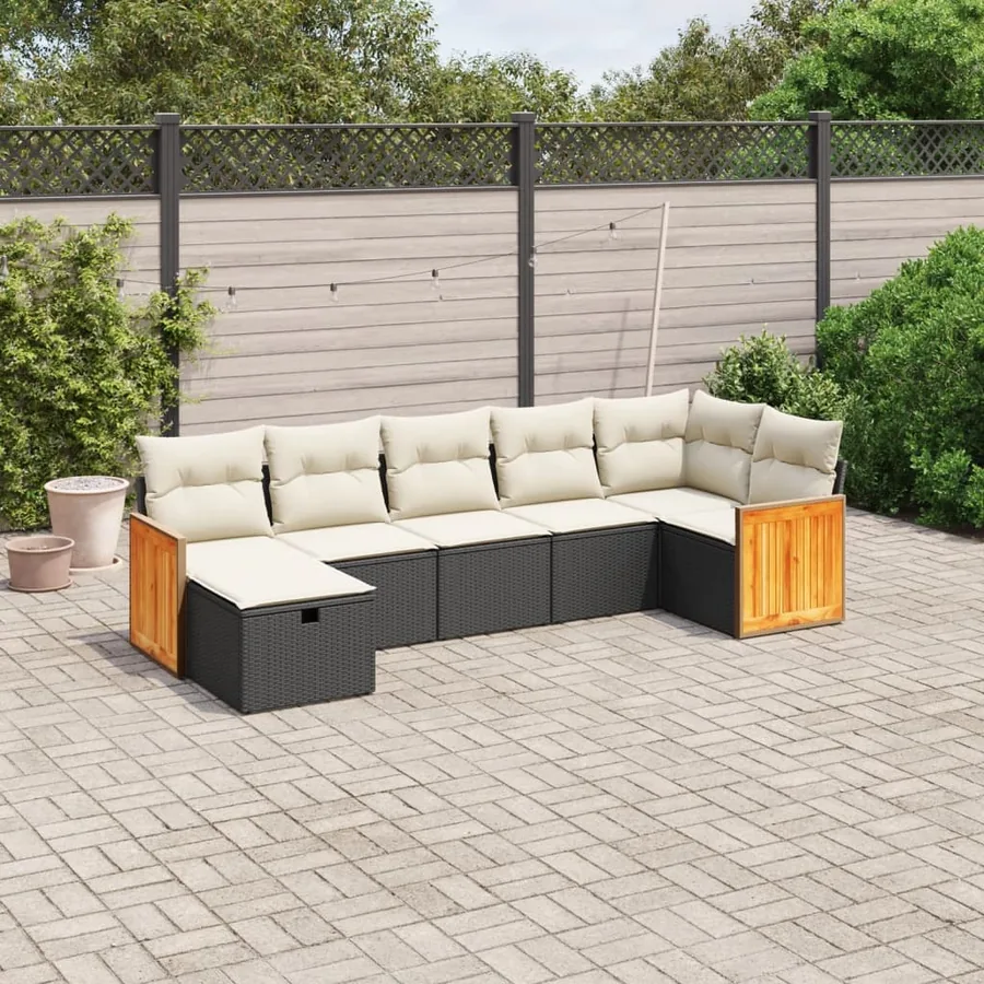 Salon de jardin 7 pcs avec coussins noir résine tressée 62 x 62 x 69 cm - 57,4 kg