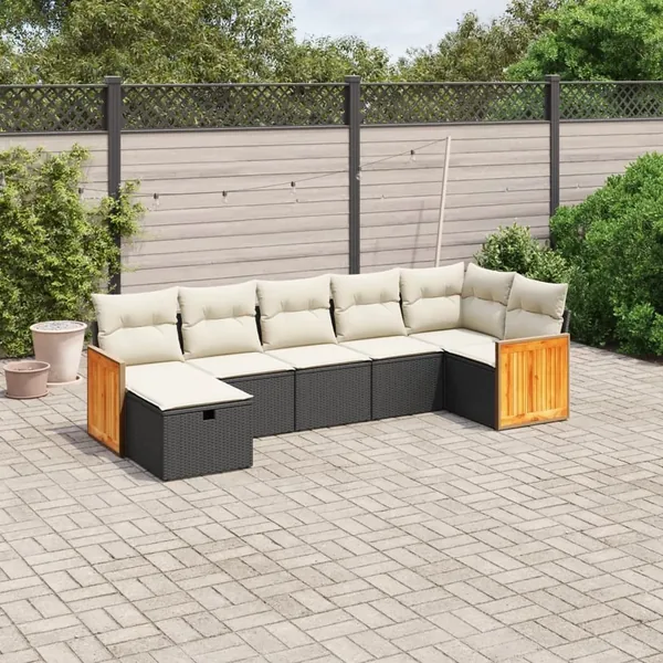Salon de jardin 7 pcs avec coussins noir résine tressée 62 x 62 x 69 cm - 57,4 kg