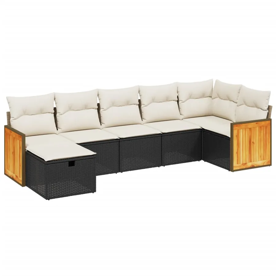 Salon de jardin 7 pcs avec coussins noir résine tressée 62 x 62 x 69 cm - 57,4 kg - 2
