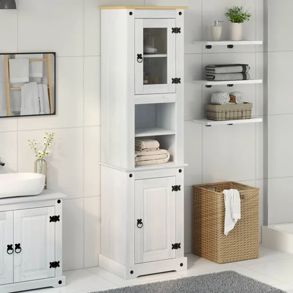 Cabinet de salle de bain Blanc 50 x 40 x 185 cm Pin massif