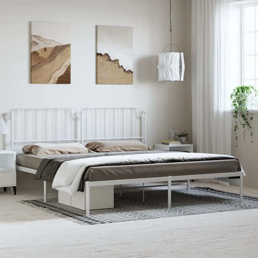 Cadre de lit métal sans matelas et tête de lit blanc 193x203 cm