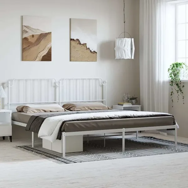Cadre de lit métal sans matelas et tête de lit blanc 193x203 cm