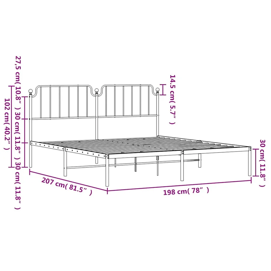 Cadre de lit métal sans matelas et tête de lit blanc 193x203 cm - 10