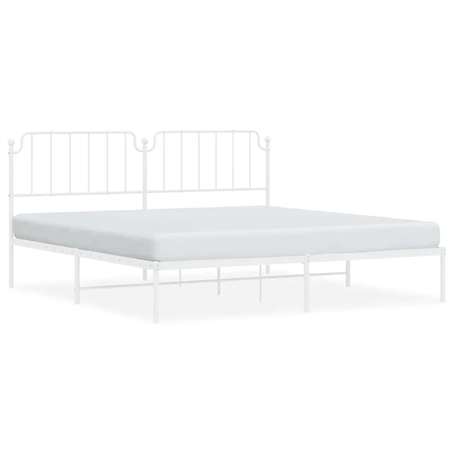 Cadre de lit métal sans matelas et tête de lit blanc 193x203 cm - 2