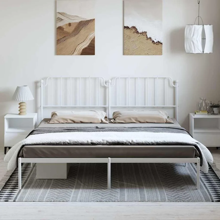Cadre de lit métal sans matelas et tête de lit blanc 193x203 cm - 3