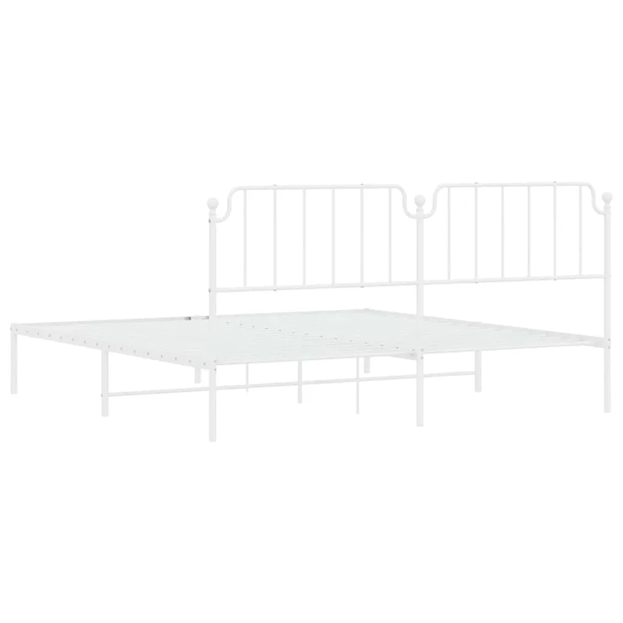 Cadre de lit métal sans matelas et tête de lit blanc 193x203 cm - 8