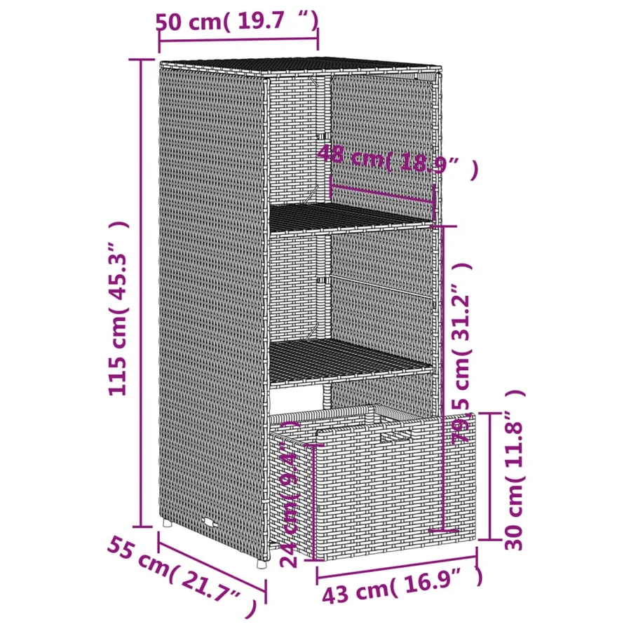 Armoire de rangement de jardin gris 50x55x115 cm résine tressée - 14