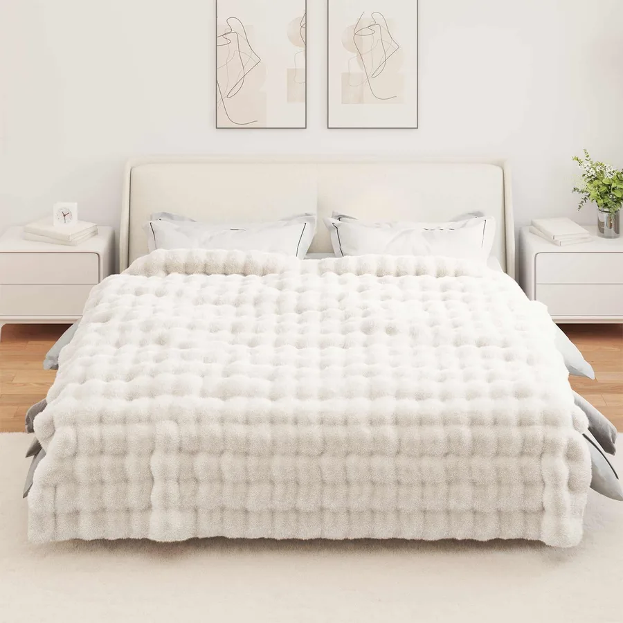 Couverture antidérapante en fausse de lapin Olite 4 pcs Blanc - 4