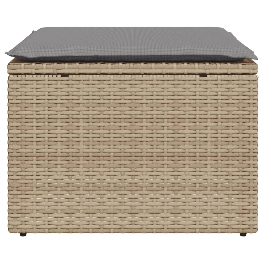 Tabouret de jardin avec coussin beige 55x55x37cm résine tressée - 4