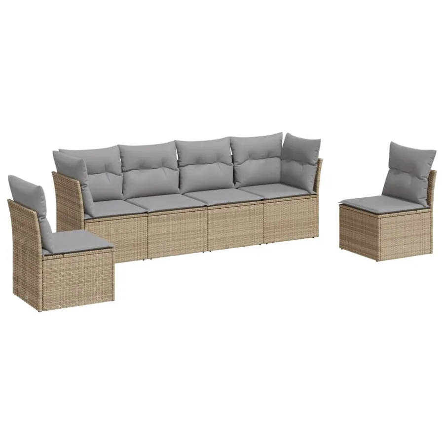 Salon de jardin avec coussins 6 pcs beige résine tressée - 2