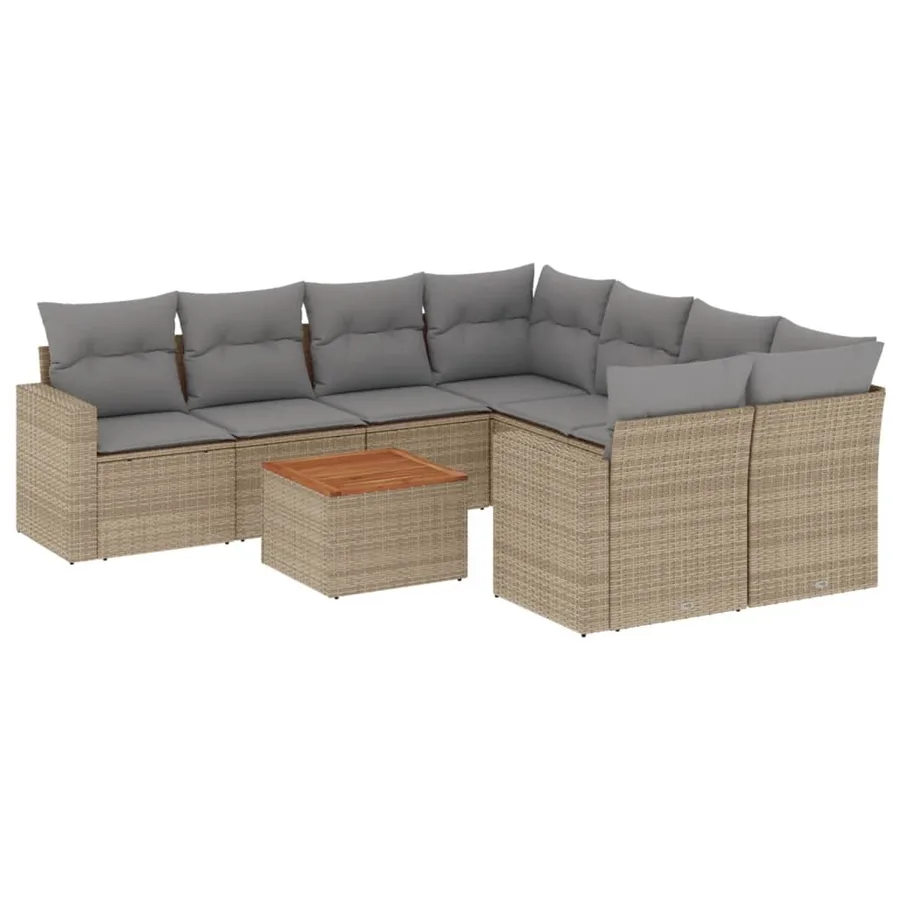 Salon de jardin avec coussins 9 pcs beige résine tressée - 2