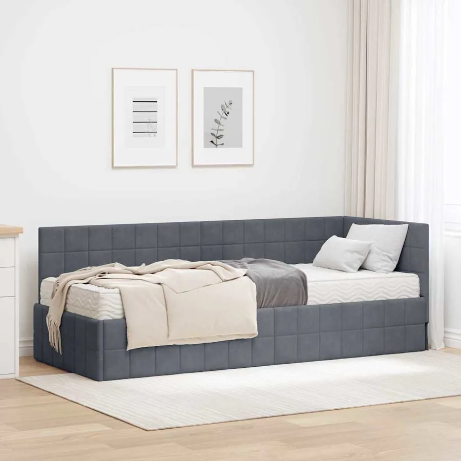 Cadre de lit d'angle avec matelas 2 pcs Gris Velours